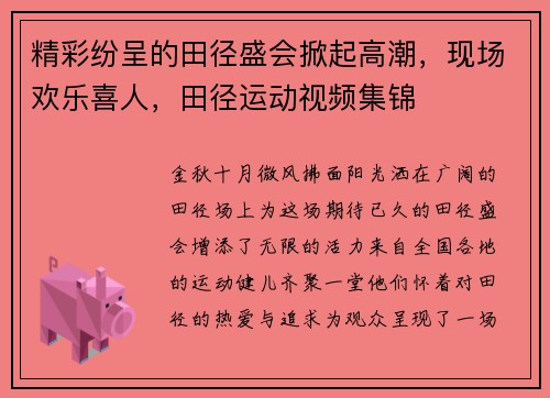 精彩纷呈的田径盛会掀起高潮，现场欢乐喜人，田径运动视频集锦