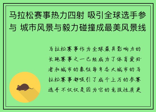 马拉松赛事热力四射 吸引全球选手参与 城市风景与毅力碰撞成最美风景线